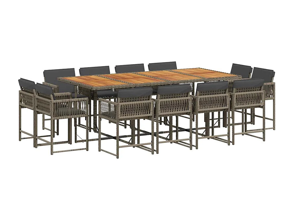 Emilia 13-delige Tuinset met kussens poly rattan grijs