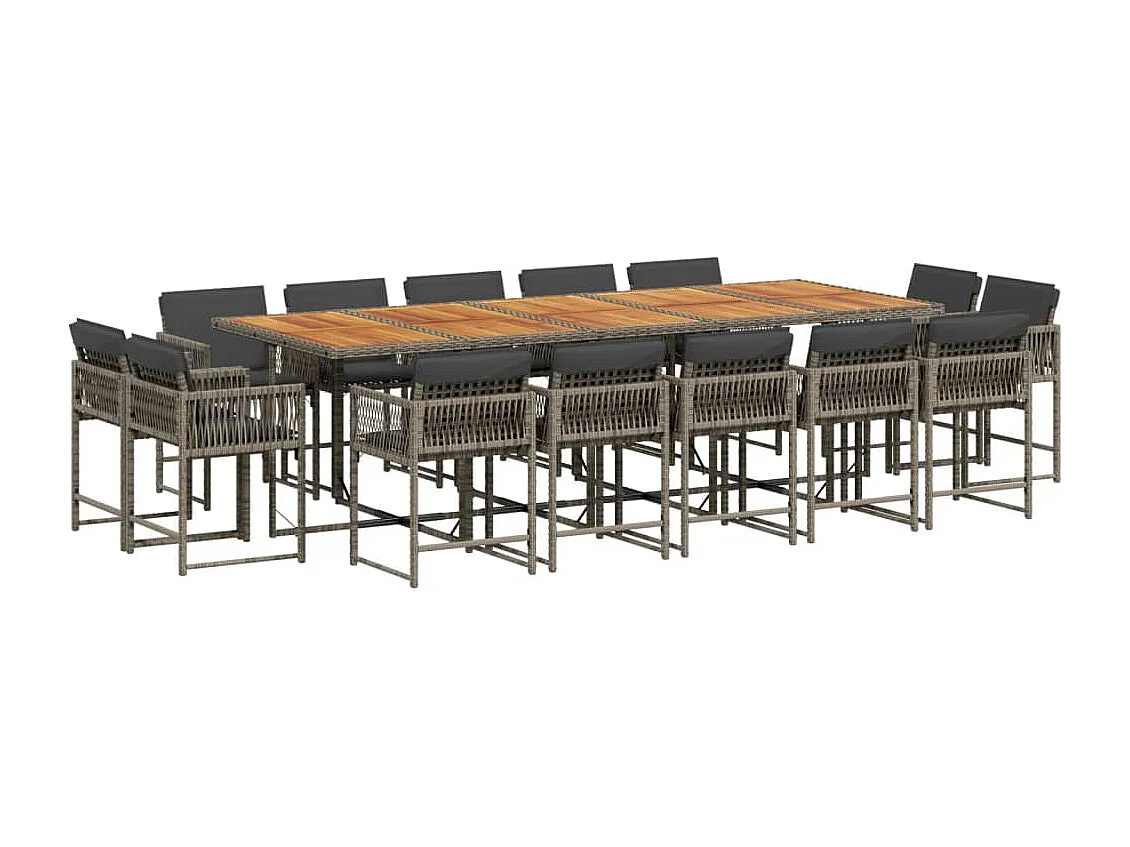 Emilia 15-delige Tuinset met kussens poly rattan grijs