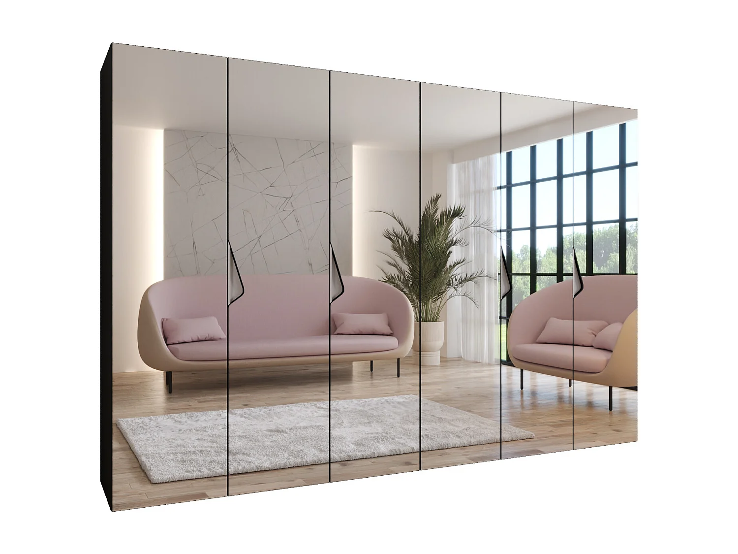 Draaideurkast Sandi 3 300 (150x2) / 202 / 52 (Zwart + handgrepen: Kasjmier)