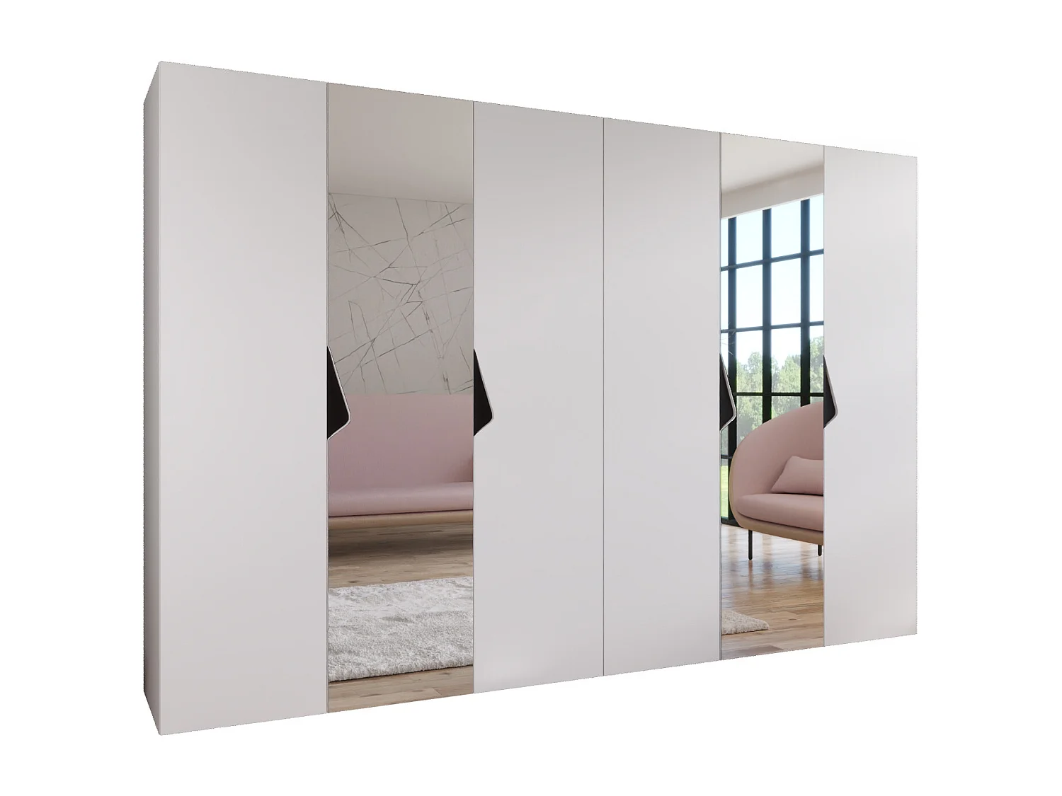 Draaideurkast Sandi 2 300 (150x2) / 202 / 52 (Wit + handgrepen: Zwart)
