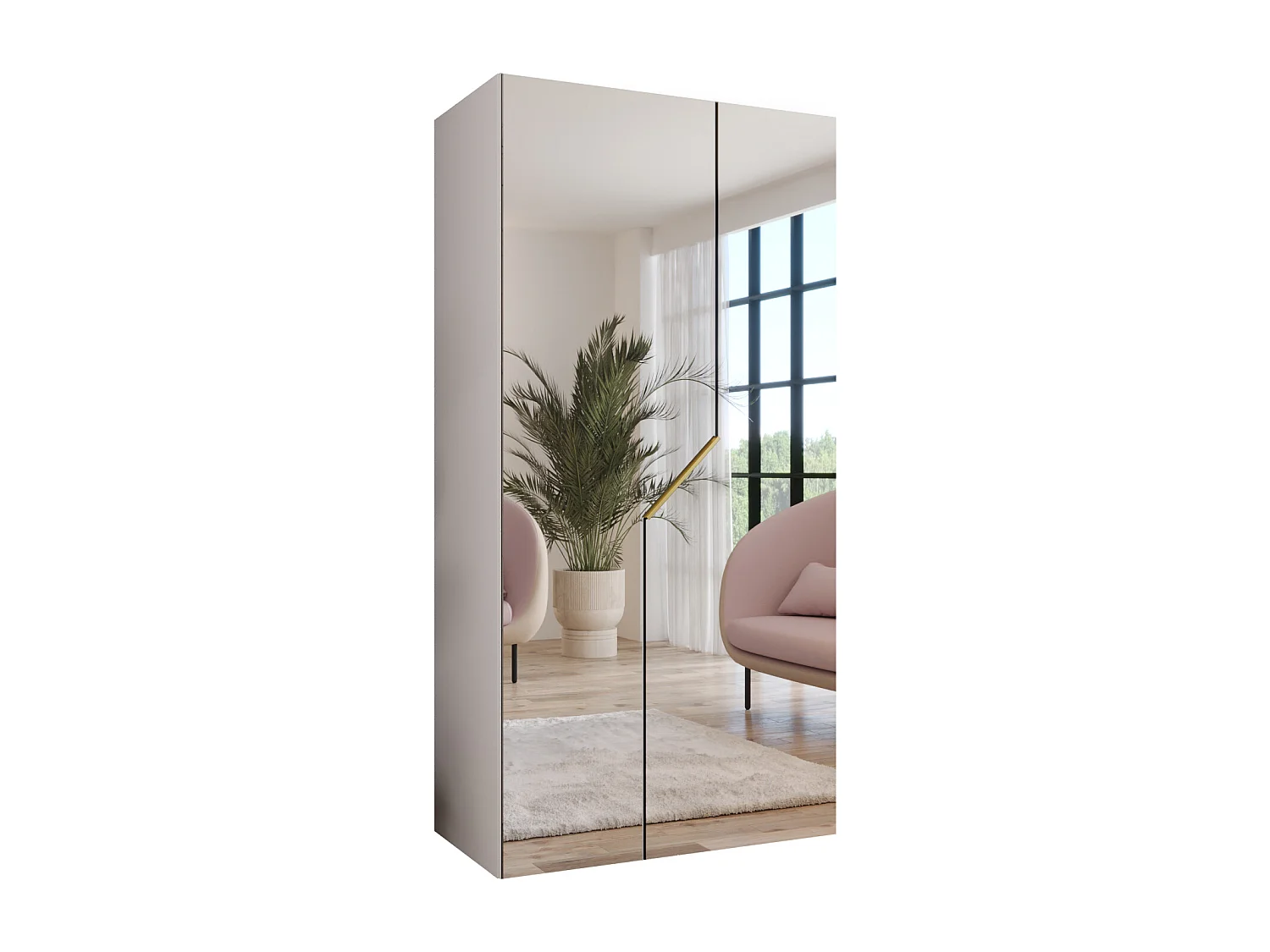Draaideurkast Andrew 3 100 / 202 / 52 (Wit + handgrepen: Goud)
