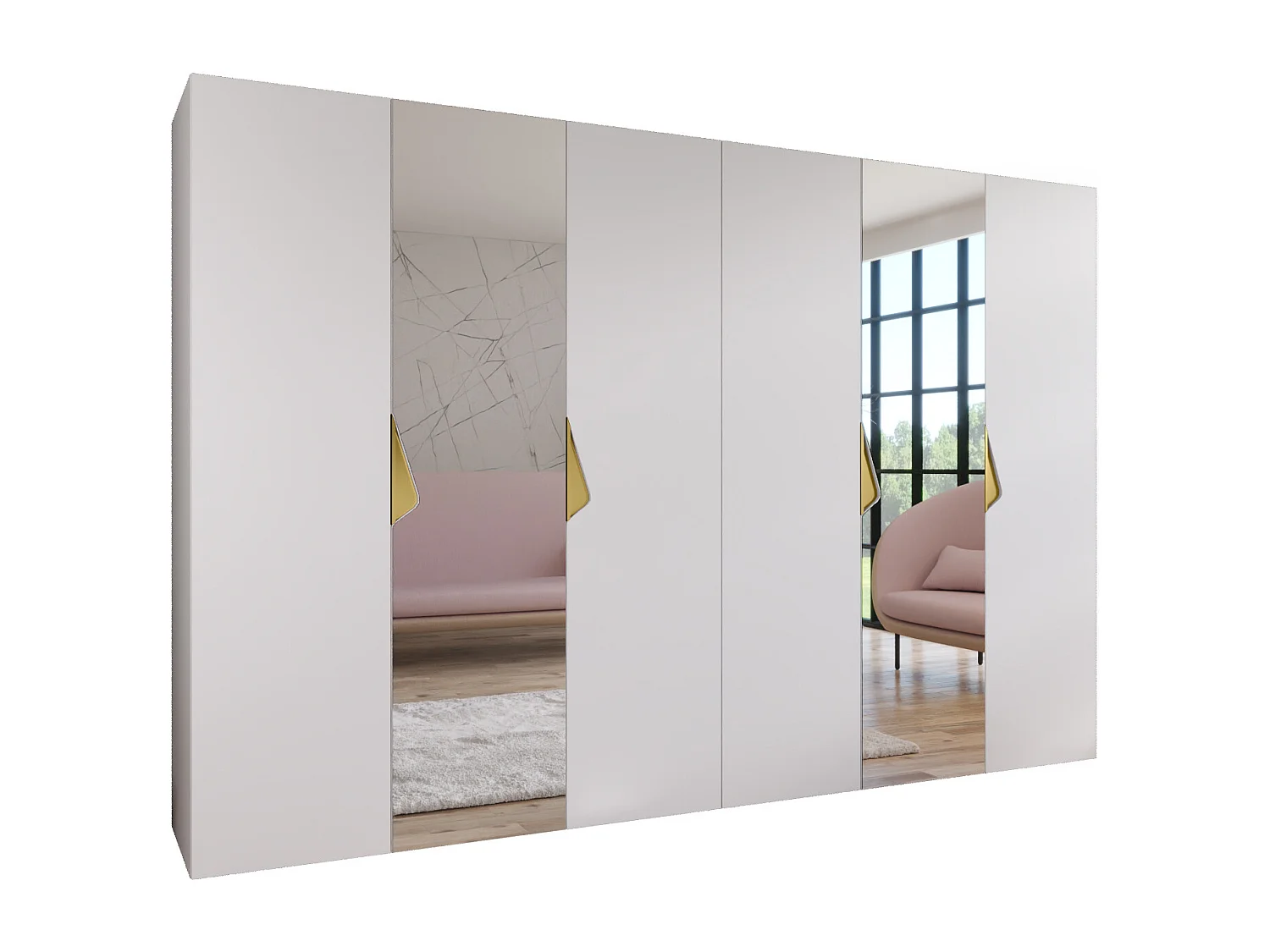 Draaideurkast Sandi 2 300 (150x2) / 202 / 52 (Wit + handgrepen: Goud)