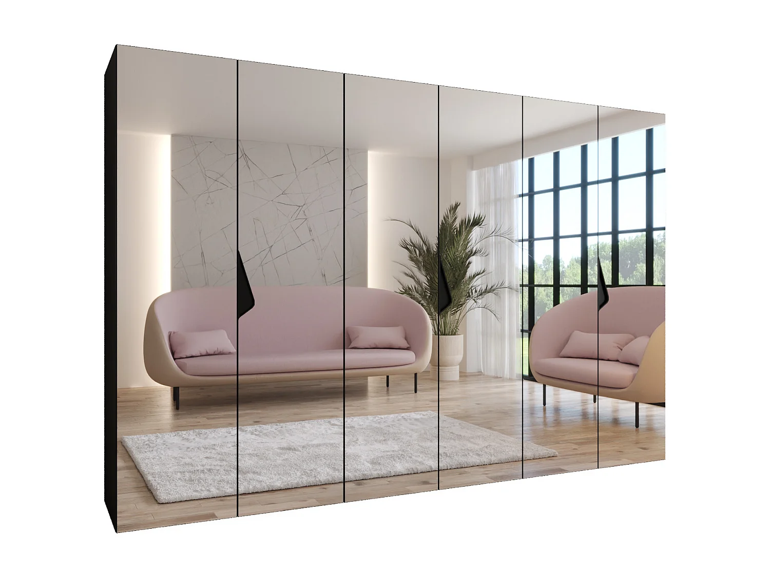 Draaideurkast Sandi 3 300 (100x3) / 202 / 52 (Zwart + handgrepen: Zwart)