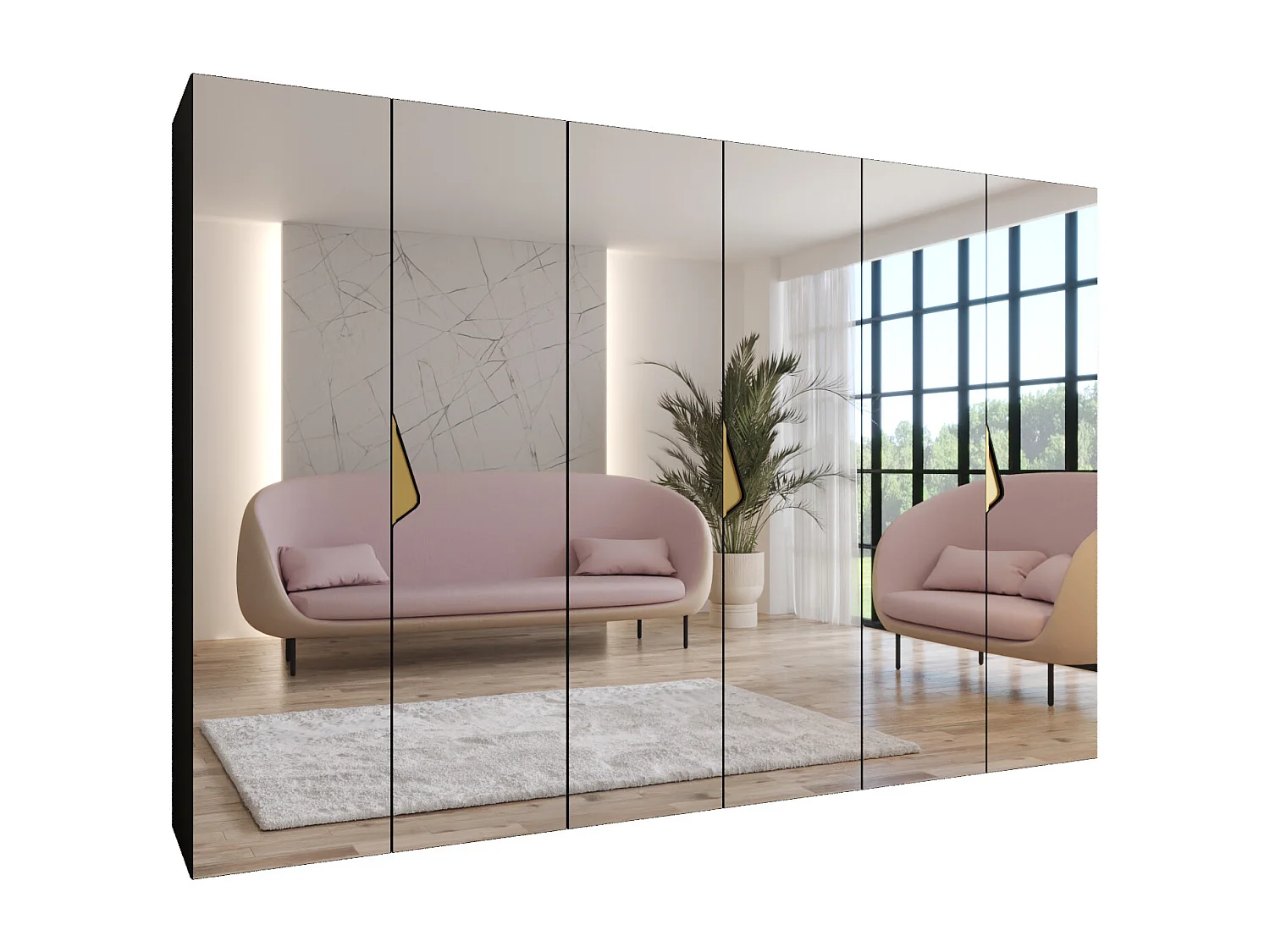 Draaideurkast Sandi 3 300 (100x3) / 202 / 52 (Zwart + handgrepen: Goud)
