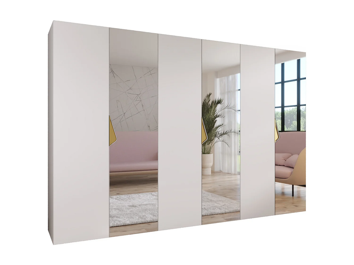 Draaideurkast Sandi 2 300 (100x3) / 202 / 52 (Wit + handgrepen: Goud)