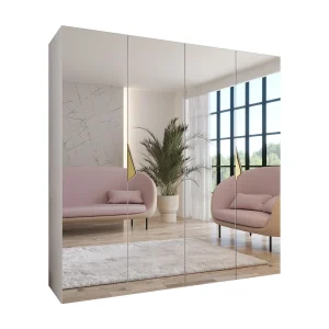 Draaideurkast Sandi 3 200 / 202 / 52 (Wit + handgrepen: Goud)