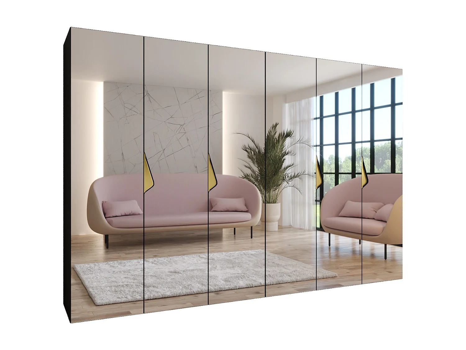Draaideurkast Sandi 3 300 (150x2) / 202 / 52 (Zwart + handgrepen: Goud)