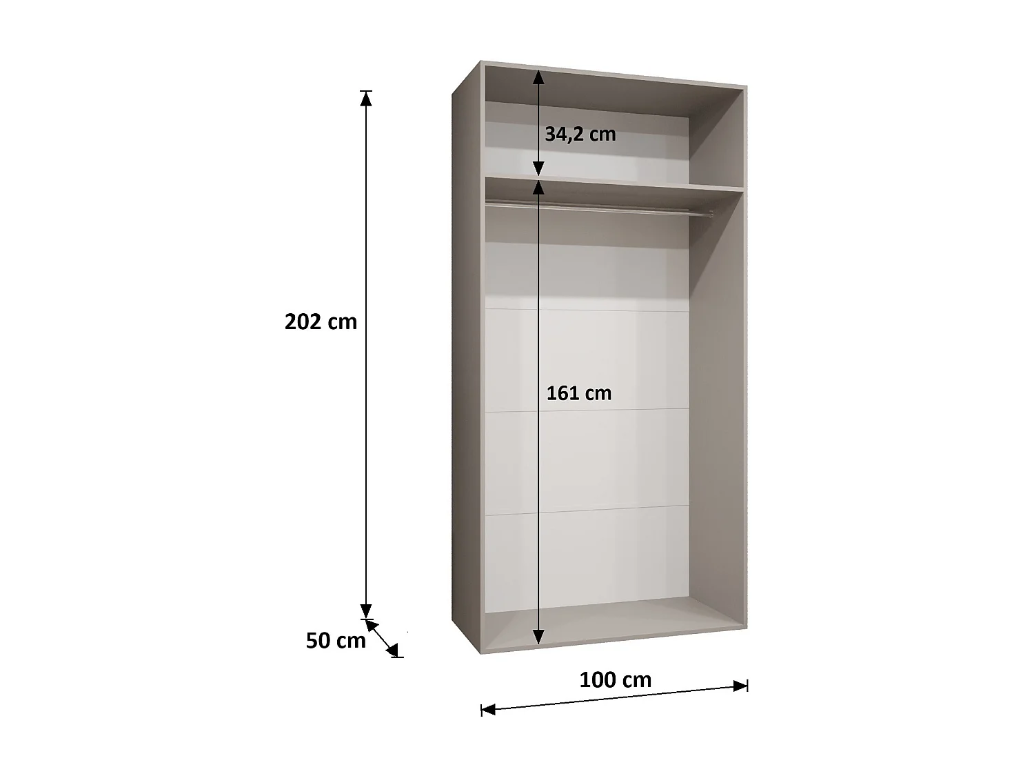 Draaideurkast Andrew 2 100 / 202 / 52 (Wit + handgrepen: Zwart)