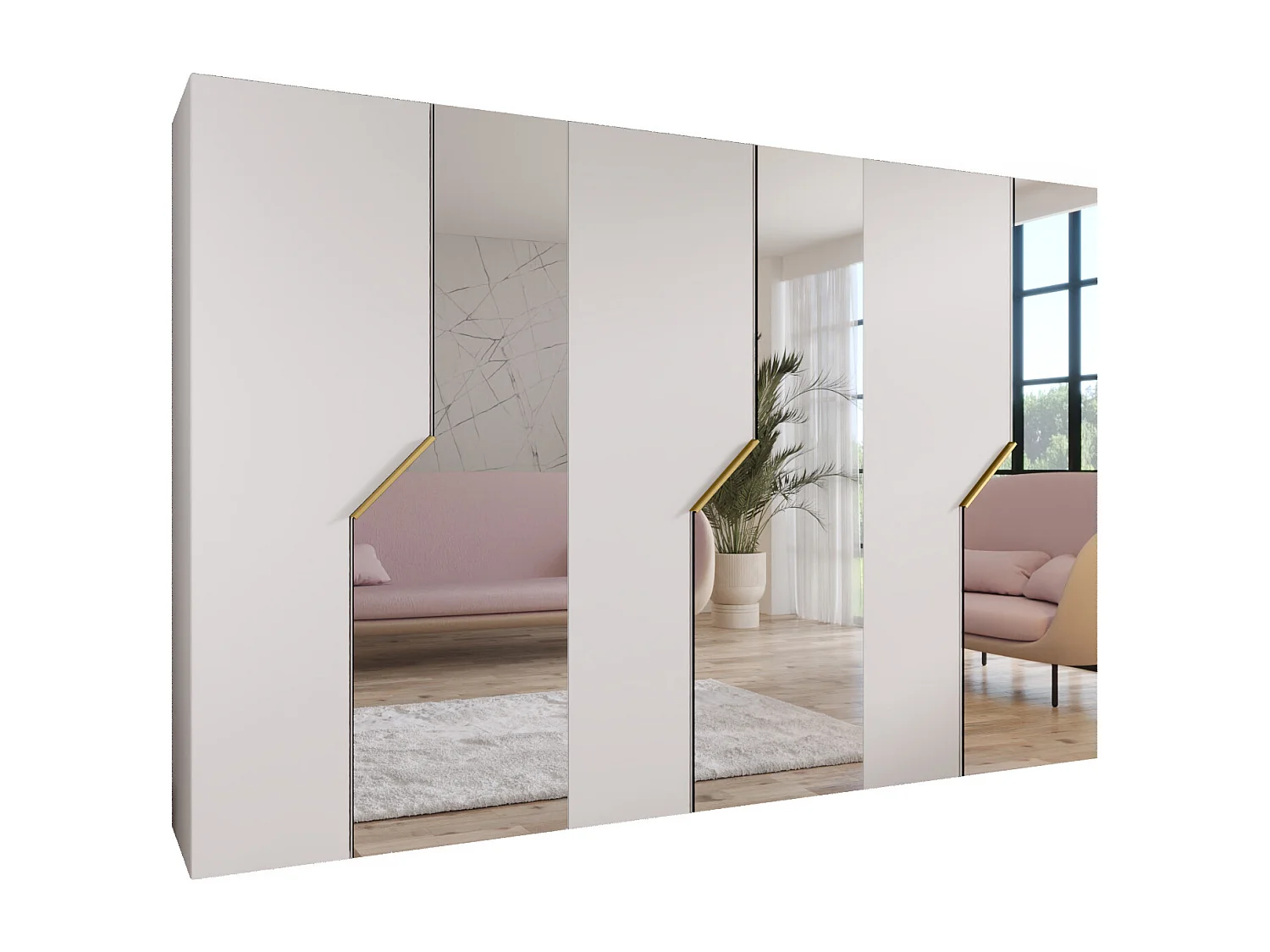 Draaideurkast Andrew 2 300 / 202 / 52 (Wit + handgrepen: Goud)