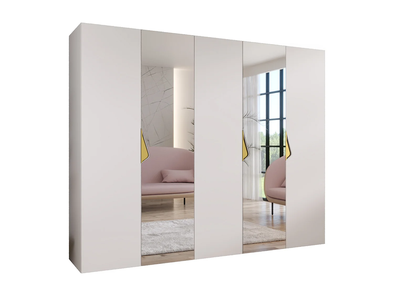 Draaideurkast Sandi 2 250 / 202 / 52 (Wit + handgrepen: Goud)