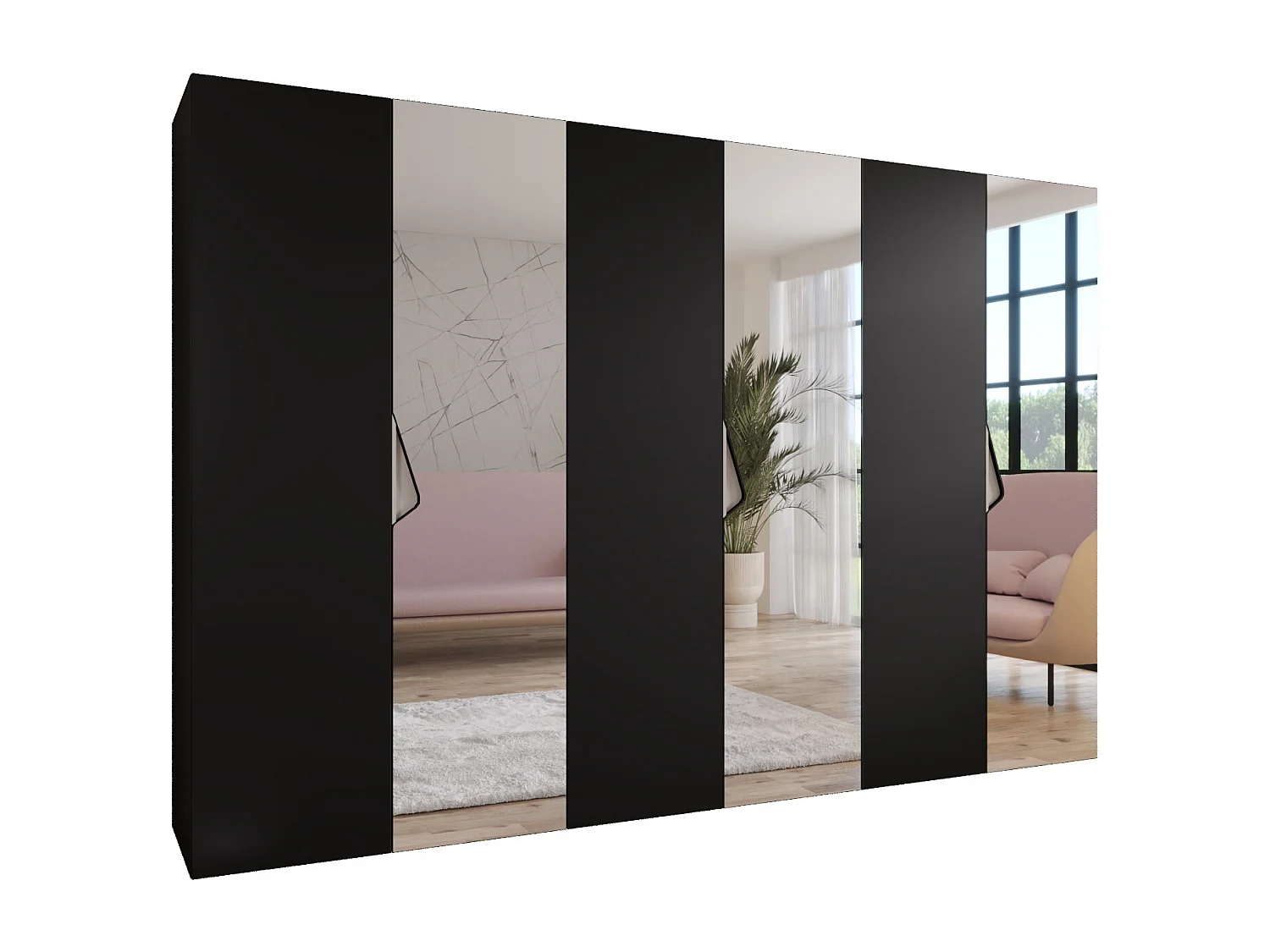Draaideurkast Sandi 2 300 (100x3) / 202 / 52 (Zwart + handgrepen: Kasjmier)