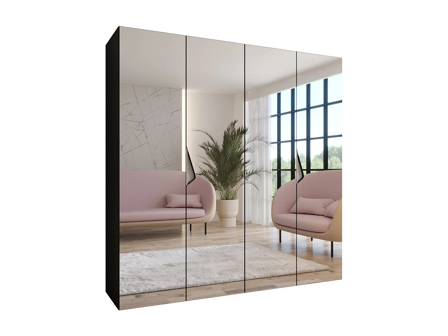 Draaideurkast Sandi 3 200 / 202 / 52 (Zwart + handgrepen: Kasjmier)