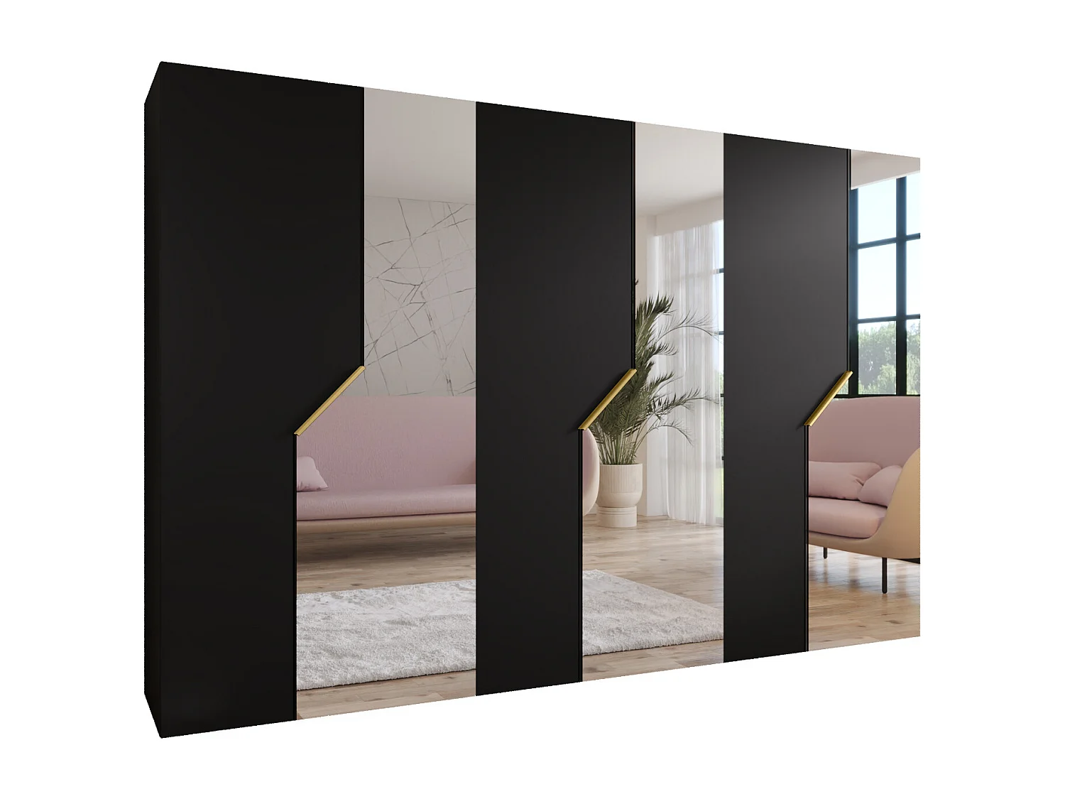 Draaideurkast Andrew 2 300 / 202 / 52 (Zwart + handgrepen: Goud)