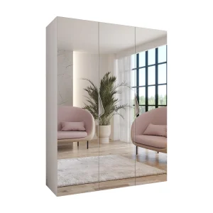 Draaideurkast Sandi 3 150 / 202 / 52 (Wit + handgrepen: Kasjmier)