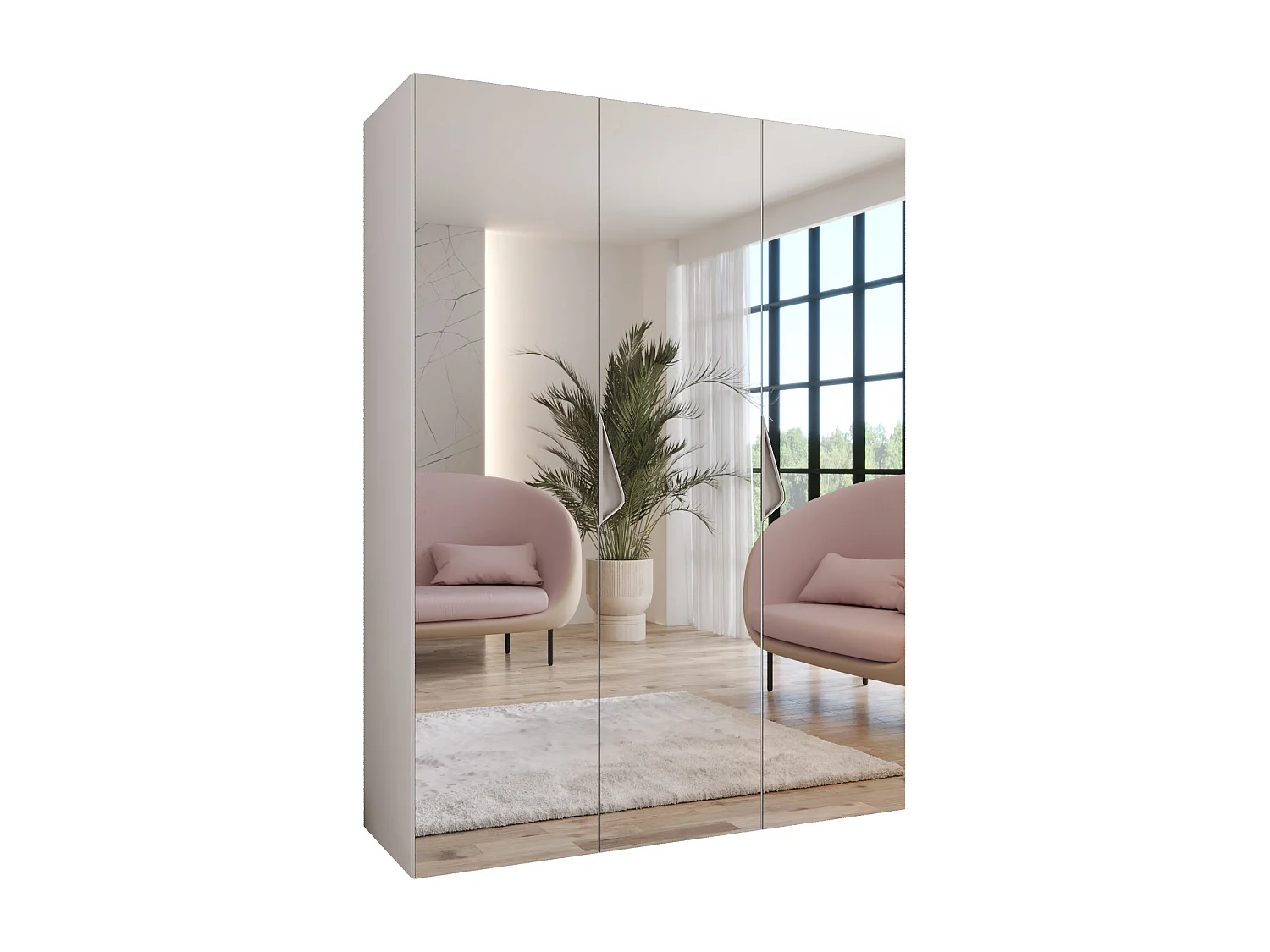 Draaideurkast Sandi 3 150 / 202 / 52 (Wit + handgrepen: Kasjmier)