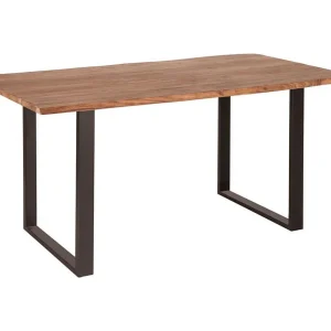 Eettafel ARKAYA 140 cm – Blad van gelakt massief acaciahout en U-vormige zwarte metalen poten – Industriële stijl Eettafel ARKAYA 140 cm – Blad van gelakt massief acaciahout en U-vormige zwarte metalen poten – Industriële stijl