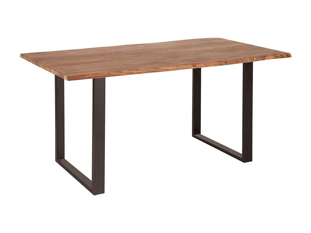 Eettafel ARKAYA 140 cm - Blad van gelakt massief acaciahout en U-vormige zwarte metalen poten - Industriële stijl