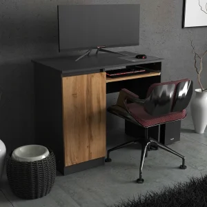 Gamingbureau Grijs + Wotan Eiken 90 cm met 2 Planken Gamingbureau Grijs + Wotan Eiken 90 cm met 2 Planken
