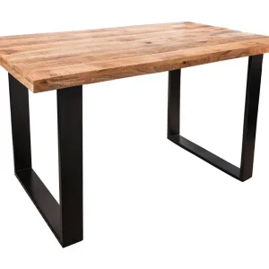 Eettafel LODEN 140 cm – Blad van gelakt massief mangohout – U-vormige poten in zwart metaal