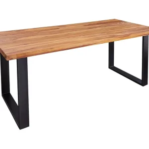 Eettafel LODEN 200 cm – Blad van massief gelakt sheeshamhout – U-vormige poten in zwart metaal