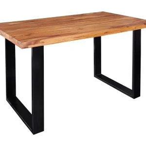 Eettafel LODEN 120 cm – Blad van massief gelakt sheeshamhout – U-vormige poten van zwart metaal