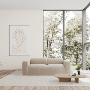 Driezitsbank van beige stof met textuur en designstijl POGNI van Maison Céphy Driezitsbank van beige stof met textuur en designstijl POGNI van Maison Céphy