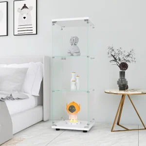 GARHELPER Vitrinekast – 3 Planken, 1 Deur, Gehard Glas, Wit, 42x36x125 cm GARHELPER Vitrinekast – 3 Planken, 1 Deur, Gehard Glas, Wit, 42x36x125 cm