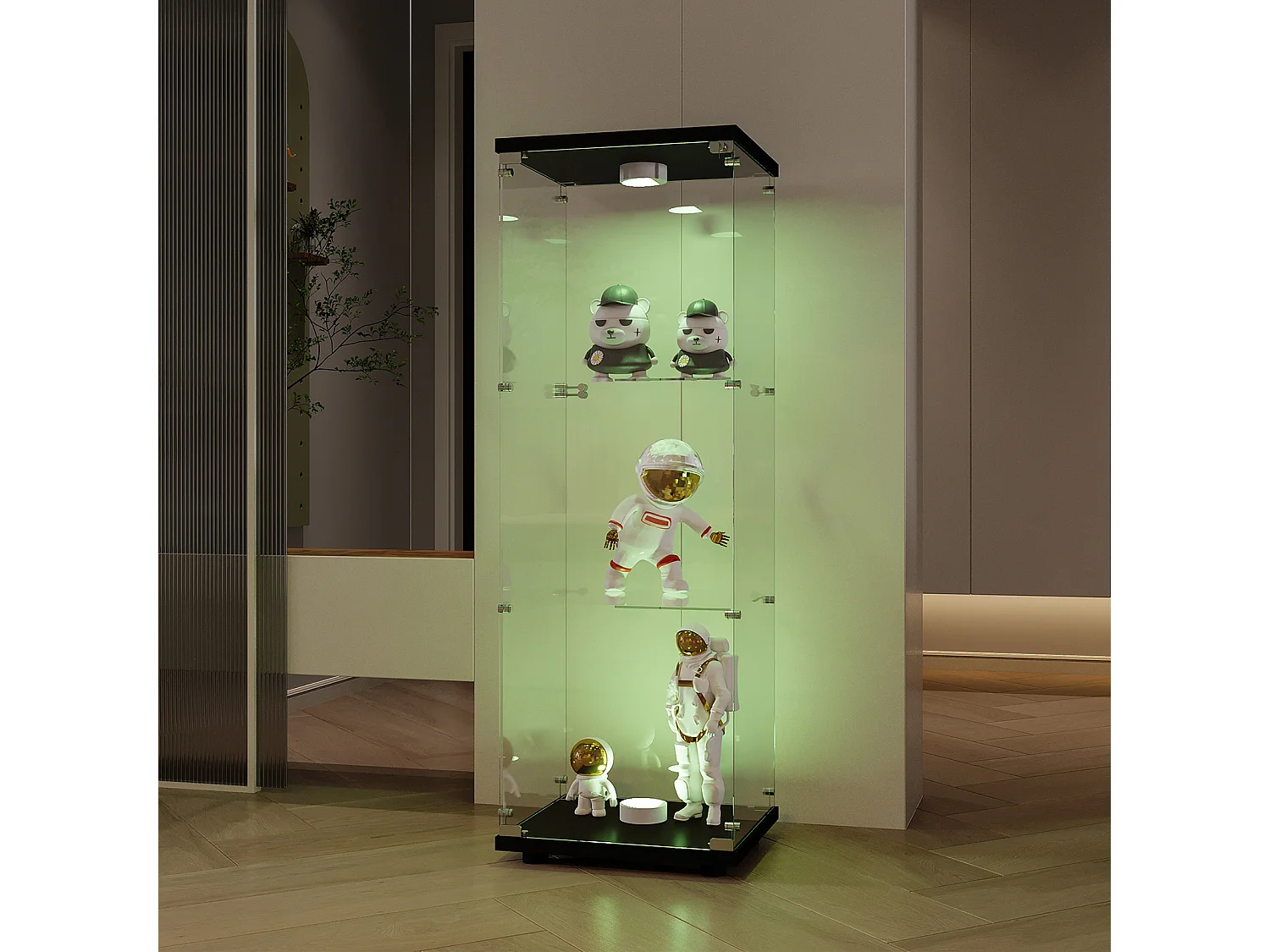 GARHELPER Vitrinekast – 3 planken, 1 deur, gehard glas, LED-verlichting, wit, 42x36x125 cm