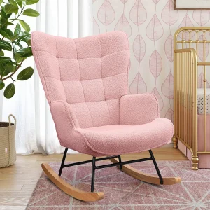 Ergonomische schommelstoel voor volwassenen – Schommelstoel voor buiten en binnen – Voor woonkamer, tuin en slaapkamer – Roze