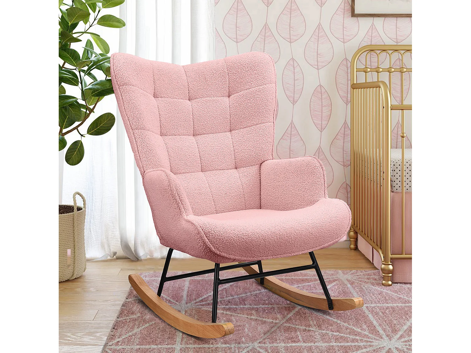 Ergonomische schommelstoel voor volwassenen - Schommelstoel voor buiten en binnen - Voor woonkamer, tuin en slaapkamer - Roze