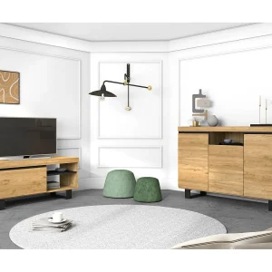 Furniture Set, NATORE MODEL, Buffet-mueble tv 120cm, Eetkamer, Eik en zwart, Industriële stijl Furniture Set, NATORE MODEL, Buffet-mueble tv 120cm, Eetkamer, Eik en zwart, Industriële stijl