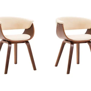 Eetkamerstoelen 2 st gebogen hout en kunstleer crèmekleurig Eetkamerstoelen 2 st gebogen hout en kunstleer crèmekleurig