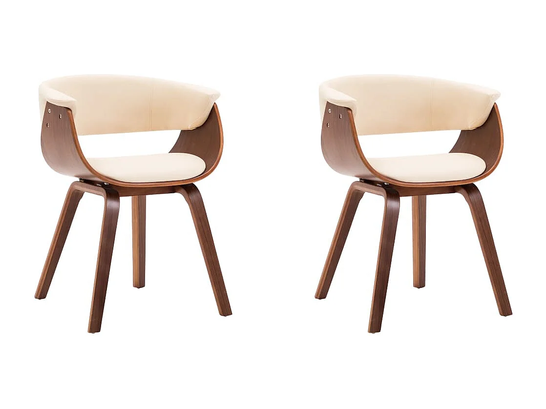 Eetkamerstoelen 2 st gebogen hout en kunstleer crèmekleurig