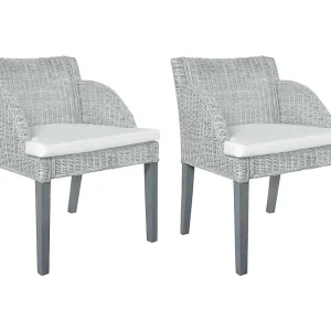 Eetkamerstoelen 2 st met kussens natuurlijk rattan grijs Eetkamerstoelen 2 st met kussens natuurlijk rattan grijs
