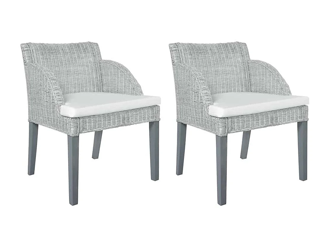 Eetkamerstoelen 2 st met kussens natuurlijk rattan grijs