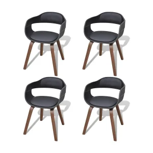 Eetkamerstoelen 4 st gebogen hout en kunstleer zwart Eetkamerstoelen 4 st gebogen hout en kunstleer zwart