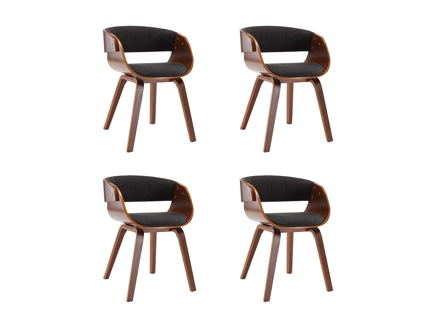 Eetkamerstoelen 4 st gebogen hout en stof grijs