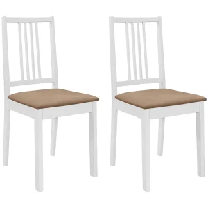 Eetkamerstoelen met kussens 2 st massief hout wit