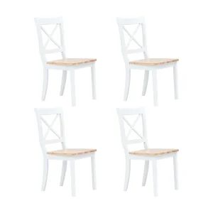 Eetkamerstoelen 4 st massief rubberwood naturel en wit Eetkamerstoelen 4 st massief rubberwood naturel en wit