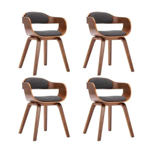 Eetkamerstoelen 4 st stof en gebogen hout donkergrijs Eetkamerstoelen 4 st stof en gebogen hout donkergrijs