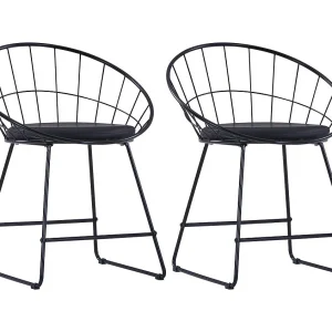 Eetkamerstoelen met kunstleren zittingen 2 st staal zwart Eetkamerstoelen met kunstleren zittingen 2 st staal zwart