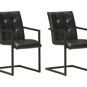 Eetkamerstoelen 2 st echt leer zwart Eetkamerstoelen 2 st echt leer zwart