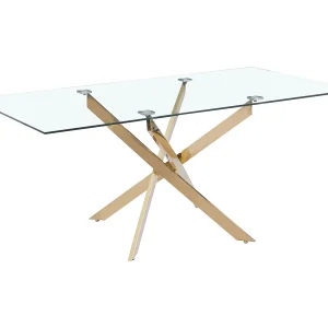 Eettafel rechthoekig van gehard transparant glas en goudkleurig metaal – 6 personen – CHIARA Eettafel rechthoekig van gehard transparant glas en goudkleurig metaal – 6 personen – CHIARA