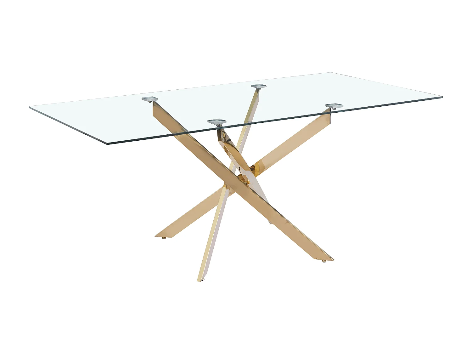 Eettafel rechthoekig van gehard transparant glas en goudkleurig metaal – 6 personen – CHIARA