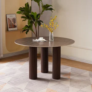 Eettafel rond voor 4 personen – Tafelblad in keramiek notenlook donker natuurlijk – ANA Eettafel rond voor 4 personen – Tafelblad in keramiek notenlook donker natuurlijk – ANA