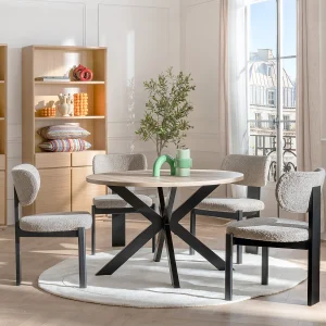 Eettafel TILKI – 4 personen – Mdf en metaal – Eiken en zwart – Koop nu eenvoudig online Eettafel TILKI – 4 personen – Mdf en metaal – Eiken en zwart – Koop nu eenvoudig online
