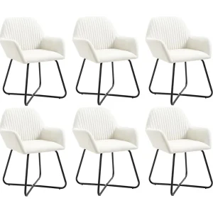 Eetkamerstoelen 6 st stof crèmekleurig Eetkamerstoelen 6 st stof crèmekleurig