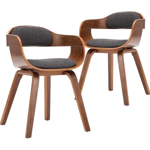 Eetkamerstoelen 2 st stof en gebogen hout donkergrijs Eetkamerstoelen 2 st stof en gebogen hout donkergrijs