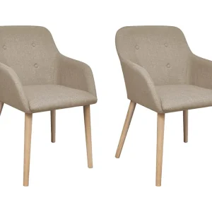 Eetkamerstoelen 2 st stof en massief eikenhout beige Eetkamerstoelen 2 st stof en massief eikenhout beige