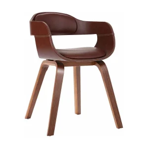 Eetkamerstoel gebogen hout en kunstleer bruin Eetkamerstoel gebogen hout en kunstleer bruin